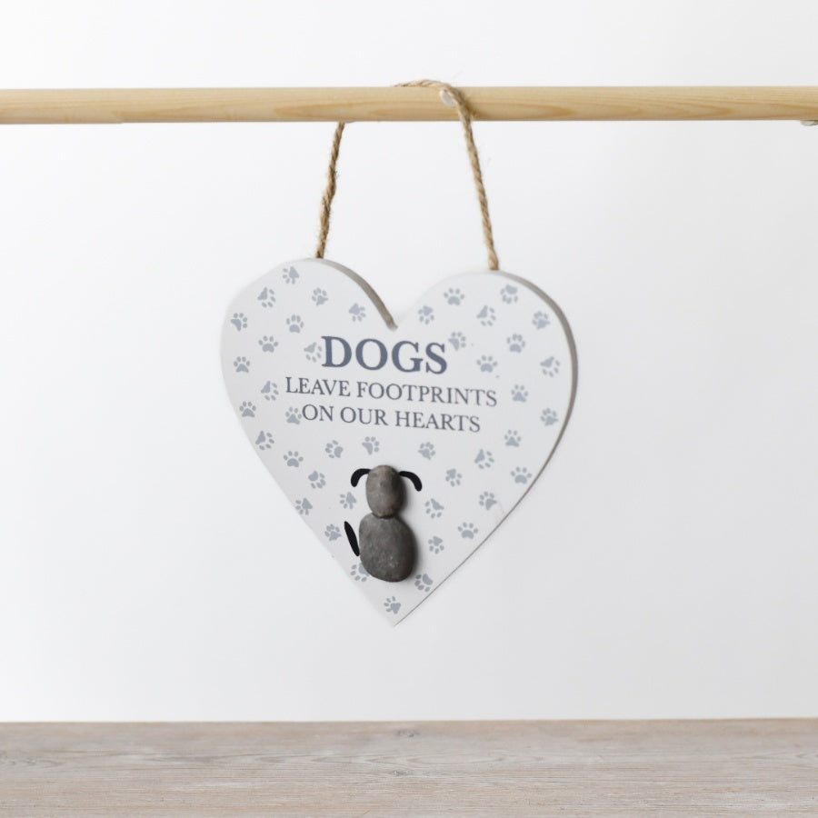 'Dogs Leave Footprints On Our Hearts' Pebble Hanger