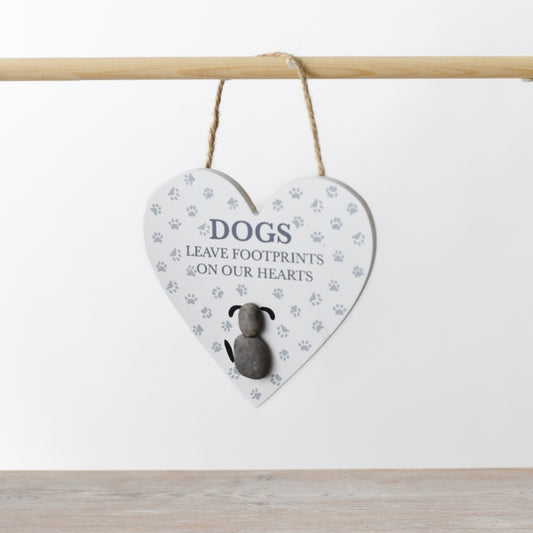 'Dogs Leave Footprints On Our Hearts' Pebble Hanger