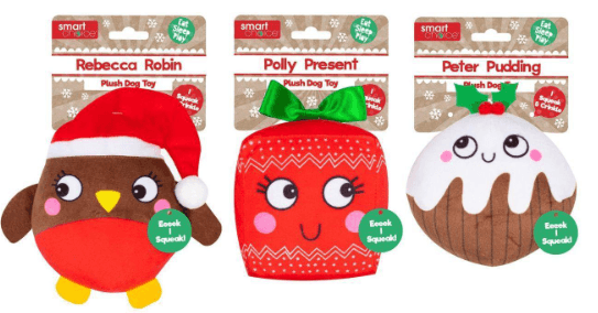 Christmas Squeaky Plush Dog Toy Assorted