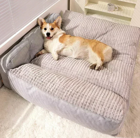 Grey Dog Bed with pillow