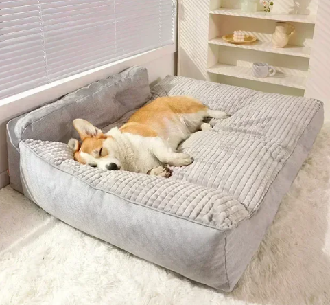 Grey Dog Bed with pillow